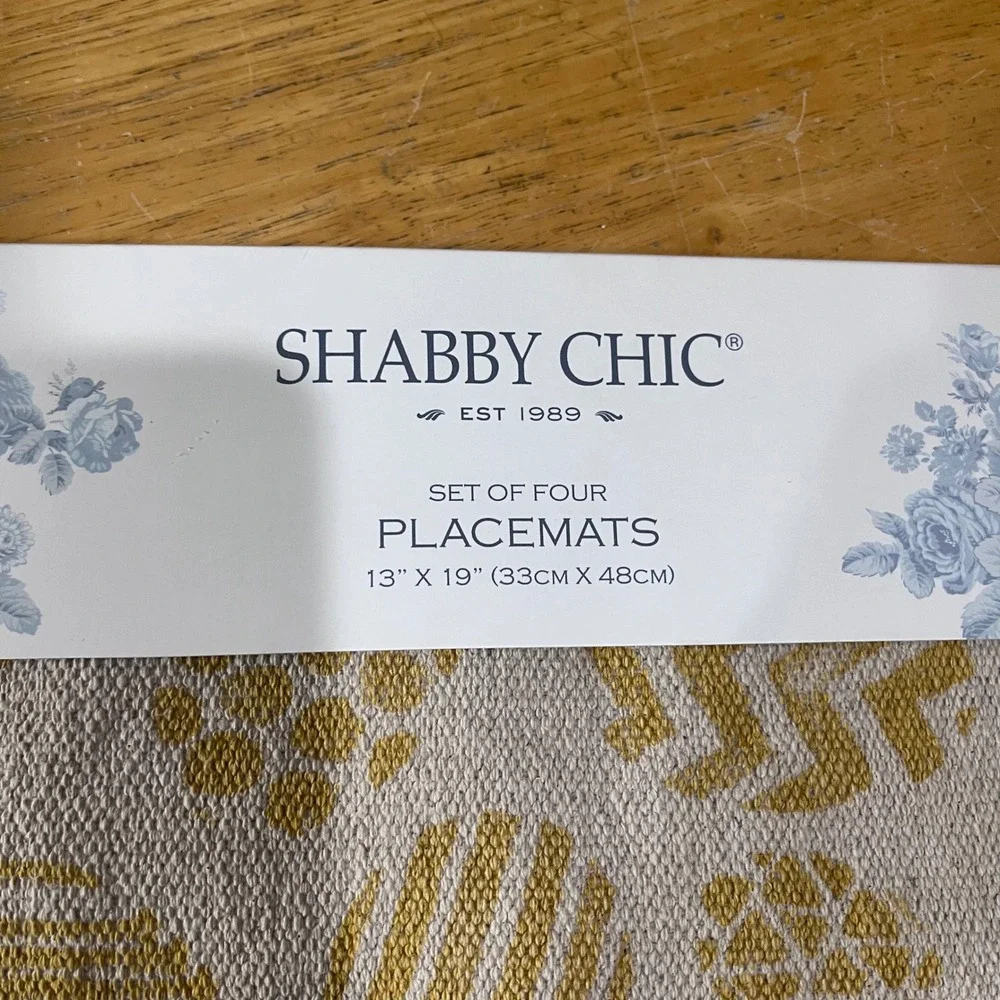Shabby Chic Easter Egg Placemats Set of 4 Mustard Yellow Beige Frayed Edge 13x19